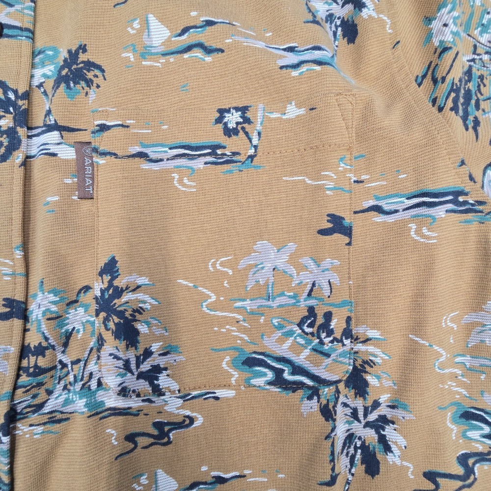 Ariat Mens Retro Button Down Shirt S Modern Slim SS Mocha Tropical Palm Tree NWT - Picture 10 of 11
